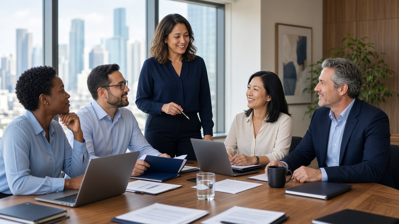 HR lead coaching a teammate at a laptop — custom Agent Lexe imagery